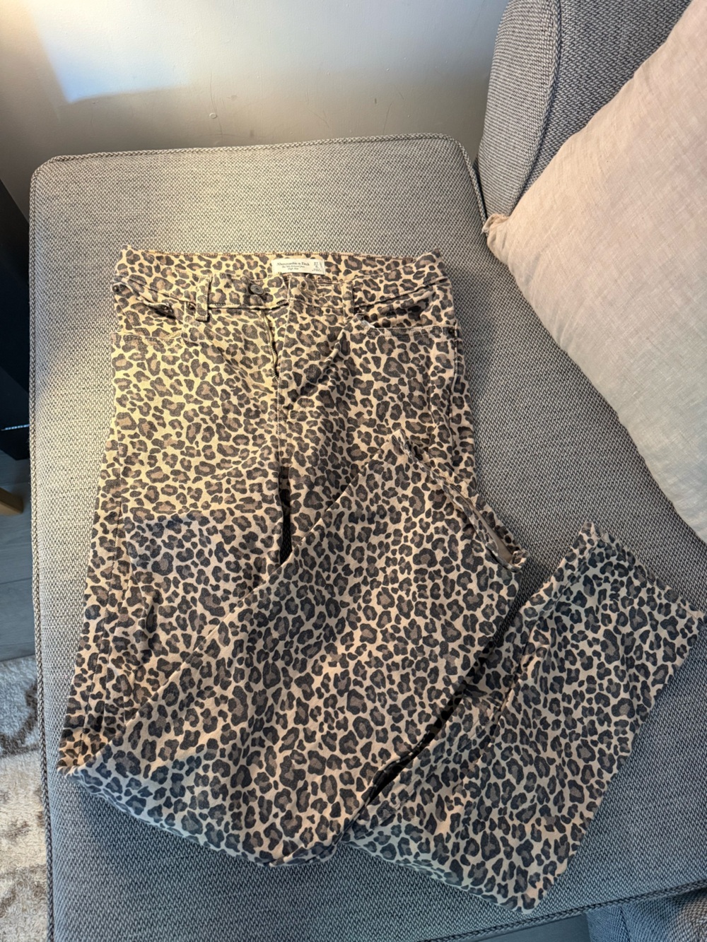 Abercrombie & Fitch Leopard Print Straight Leg Jeans - Taupe and Black